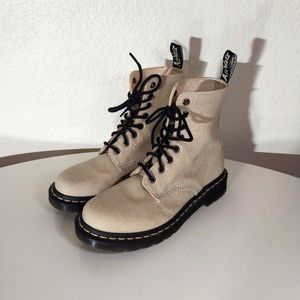 Dr. Martens Page Mix Beige Canvas Lace Up Boots
